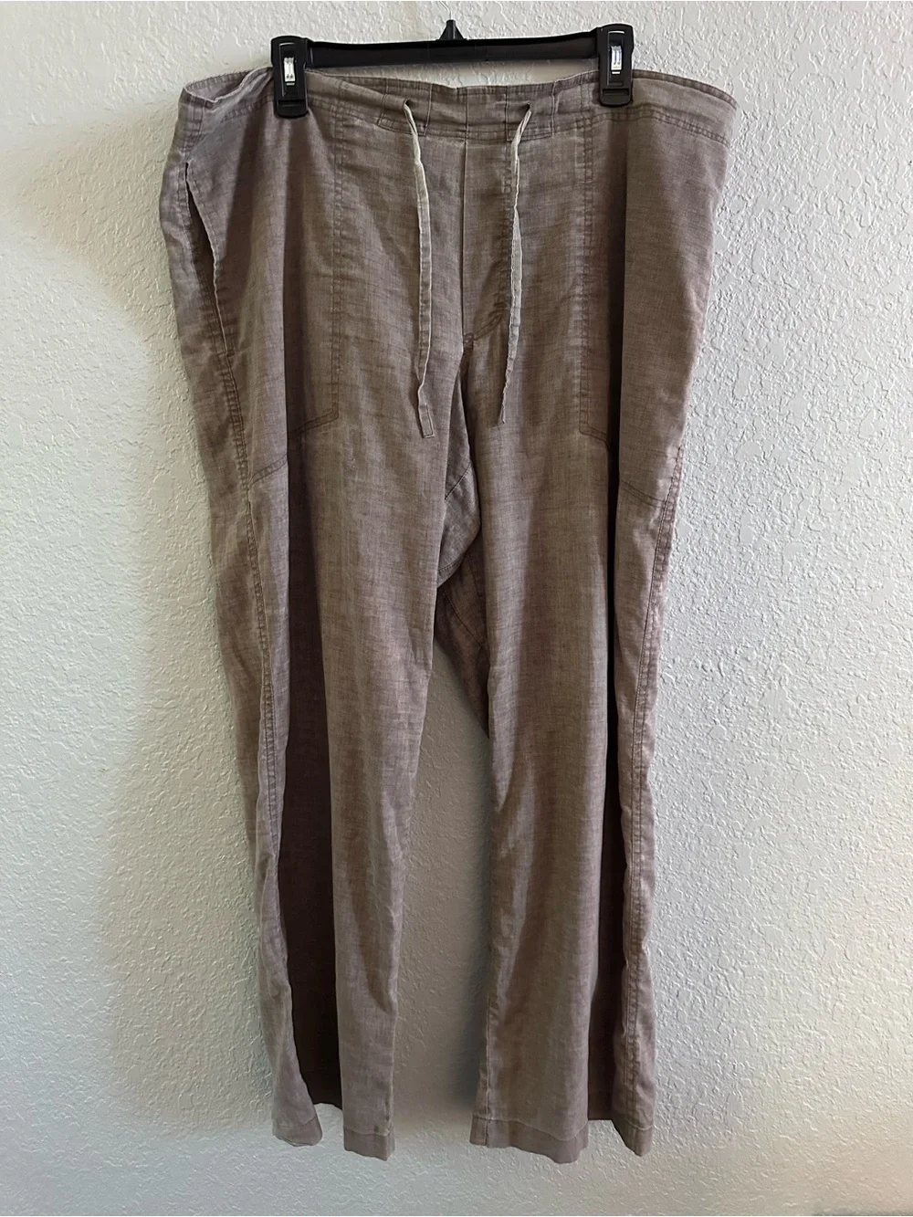 prAna XL Hemp Blend Drawstring Pants Taupe Straight Leg Pull On Outdoor Travel